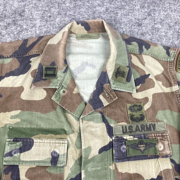 Vintage US Army Camo Coat Men Medium Regular Woodland BDU Military CPT Airborne - Picture 2 of 14